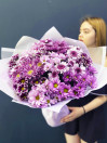 Букет из 15 сиреневых хризантем